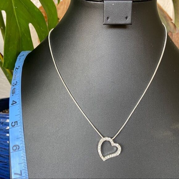 Open Heart Silver Clear Crystals Swarovski Crystals Necklace - Picture 4 of 9